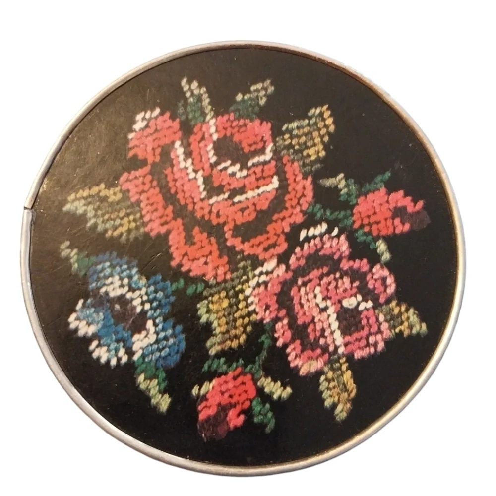 Vintage makeup mirror flowers made Japan portable